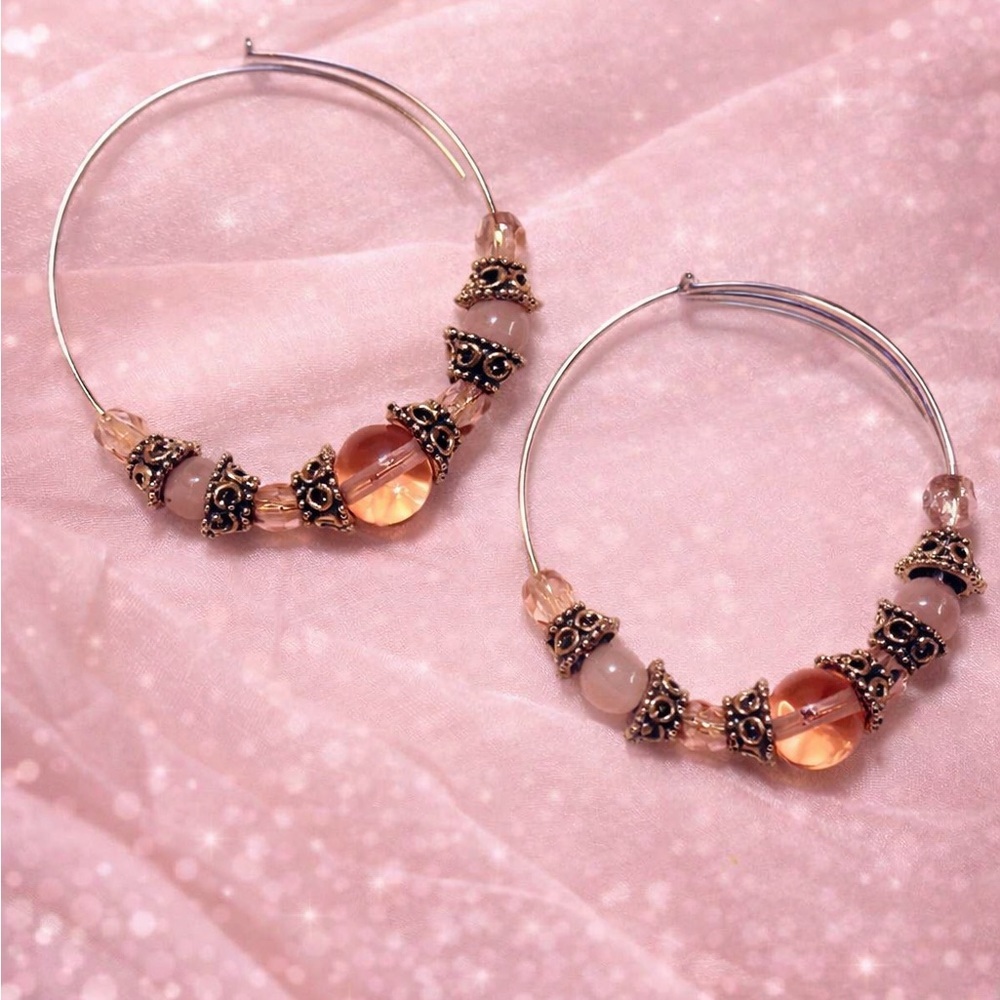 BEBE Y2K Hoop VINTAGE Pink Beaded Earrings Delicate Feminine